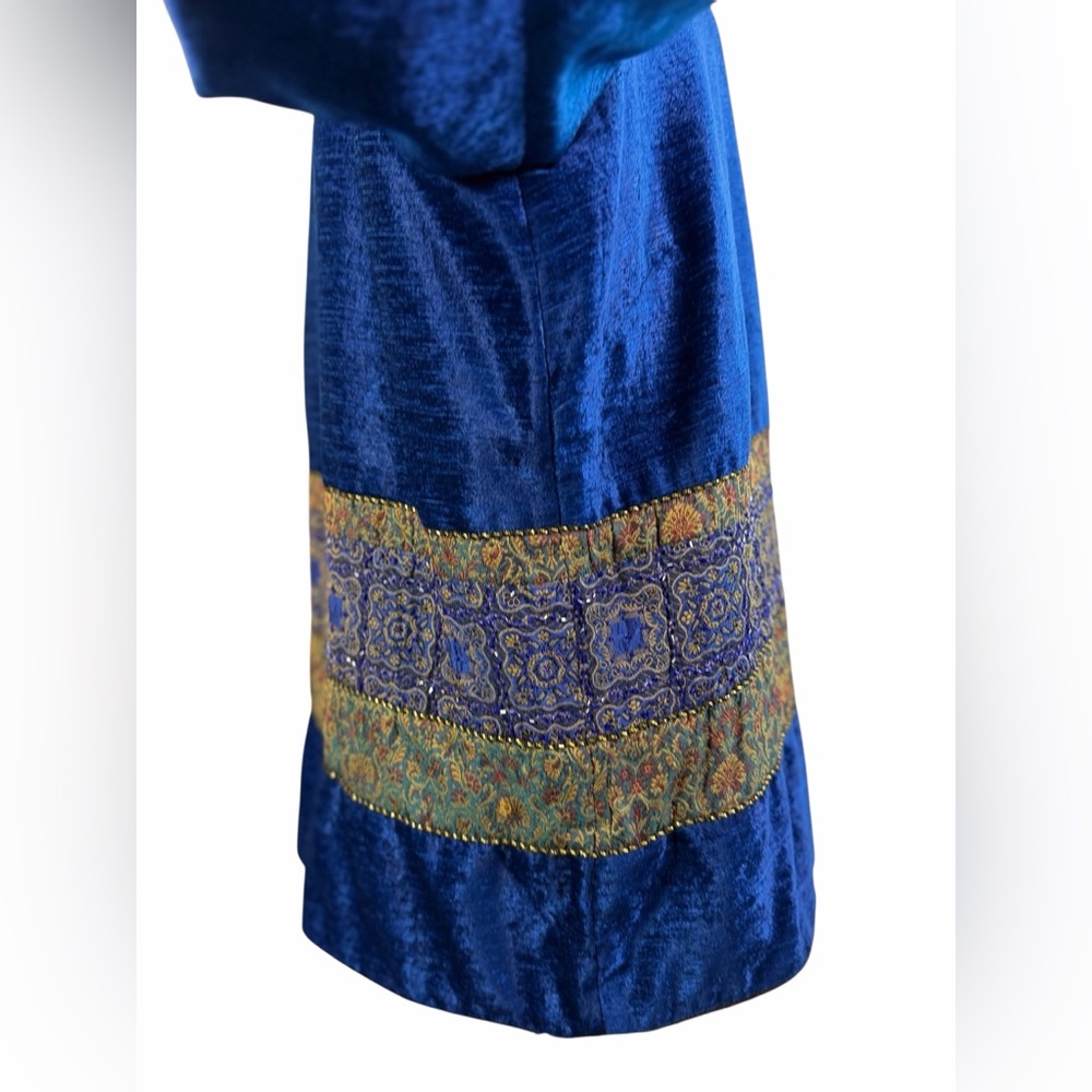 Vintage Stephanie Thomas Sport Cobalt Blue Velvet Beaded Jacket Size 16 - Picture 6 of 12